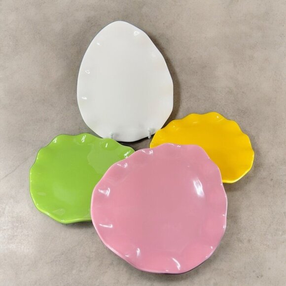 Pottery Barn Easter Egg Shape Dish Plate Set 4 All Different Multicolor Ceramic - Picture 1 of 16